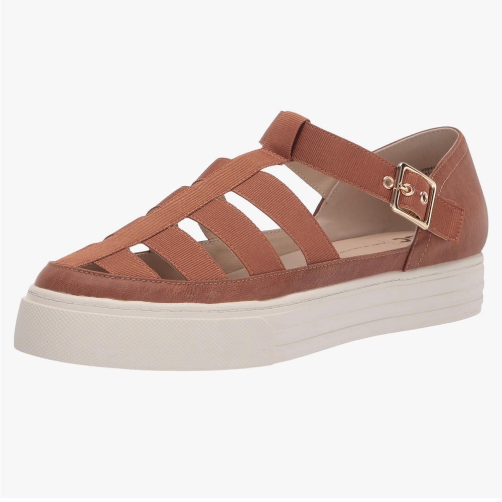 Tan and White Flats with Lattice Straps